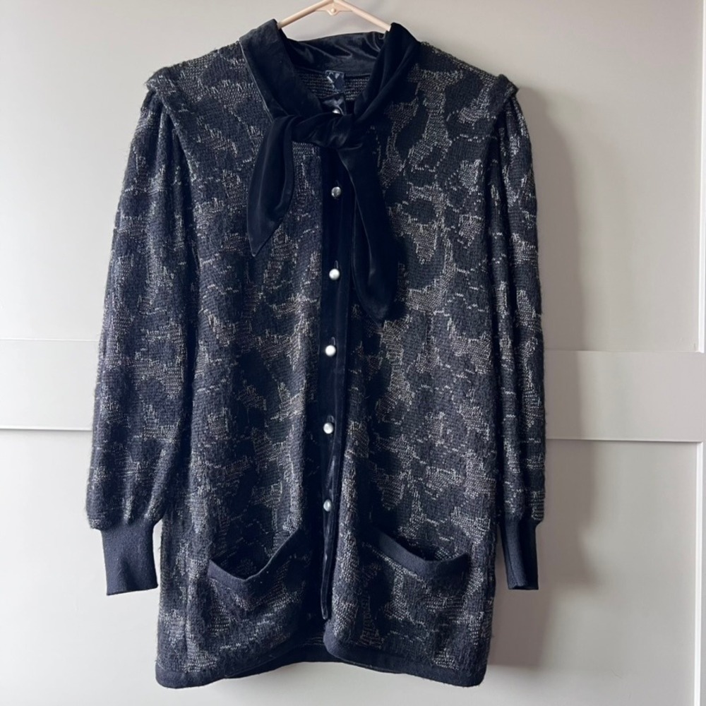 Vintage Emanuel Ungaro Parallele Paris Black Metallic Button Front Cardigan Sz 9